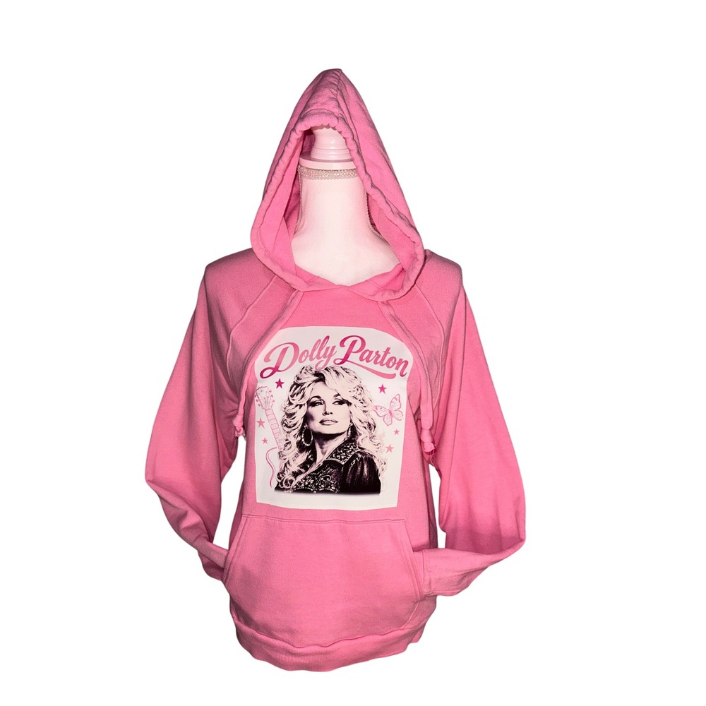 Dolly Parton Upcycled Pink Hoodie Sweatshirt Ladies Small